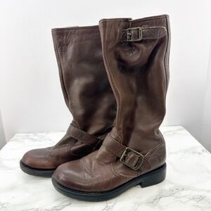 Frye Veronica Slouch Brown Leather Moto Biker Boots Equestrian Riding Girls 13.5